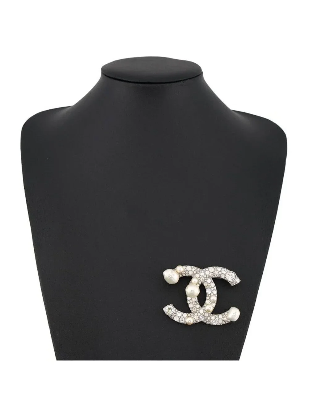 Chanel Brooch CC Logo Rhinestone Faux Pearl Metal 17k